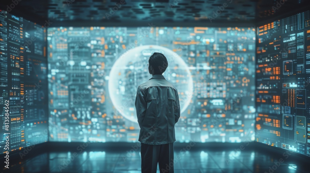 Fototapete A cyber security featuring a guard in an IT environment. Generative AI.