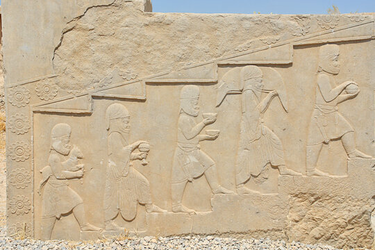 Bas reliefs that depict delegations from across the Persian empire bringing tribute to the Achaemenid kings in Persepolis, Iran