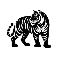 Jungle Sovereign: Vector Tiger Silhouette, Embodiment of Power and Majesty- Minimalist Tiger Vector- Tiger Illustration.