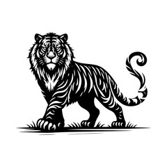 Jungle Sovereign: Vector Tiger Silhouette, Embodiment of Power and Majesty- Minimalist Tiger Vector- Tiger Illustration.