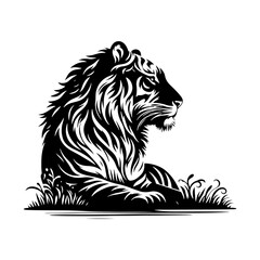 Jungle Sovereign: Vector Tiger Silhouette, Embodiment of Power and Majesty- Minimalist Tiger Vector- Tiger Illustration.