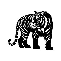 Jungle Sovereign: Vector Tiger Silhouette, Embodiment of Power and Majesty- Minimalist Tiger Vector- Tiger Illustration.