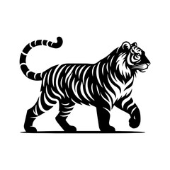 Jungle Sovereign: Vector Tiger Silhouette, Embodiment of Power and Majesty- Minimalist Tiger Vector- Tiger Illustration.