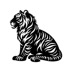 Jungle Sovereign: Vector Tiger Silhouette, Embodiment of Power and Majesty- Minimalist Tiger Vector- Tiger Illustration.