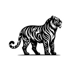 Jungle Sovereign: Vector Tiger Silhouette, Embodiment of Power and Majesty- Minimalist Tiger Vector- Tiger Illustration.