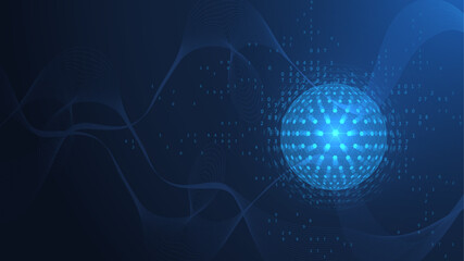 Artificial intelligence quantum computer technology concept. Quantum computing. Quantum processing. Future new technology for business or science presentation. Vector illustration.