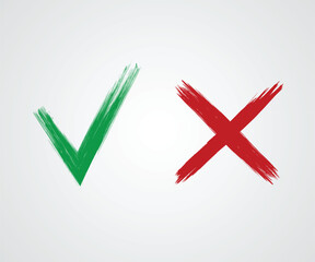 Chech and X mark hand drawn brushstroke design. Grunge style icons