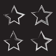 Set of grunge hand drawn brush stroke stars