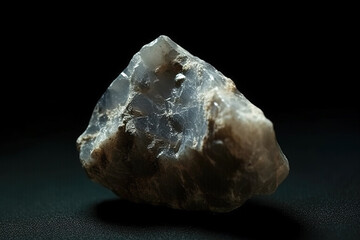 Tilleyite fossil mineral stone. Geological crystalline fossil. Dark background close-up.