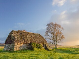 Fototapeta premium Blue sky over the hut in the green field