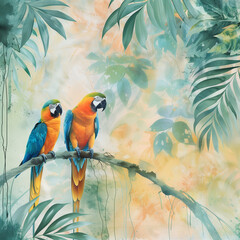 Wallpaper, background  parrots on branch