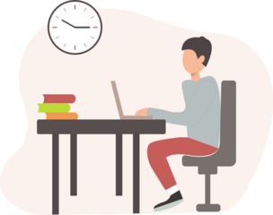 person working on laptop, flat charter Man work on laptop illustration vector-graphics.