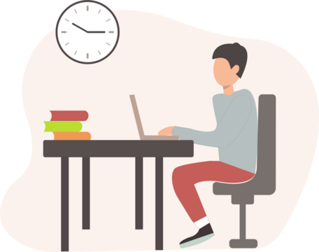 person working on laptop, flat charter Man work on laptop illustration vector-graphics.