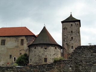 Naklejka premium Beautiful view of The Water Castle Svihov against the sky in the Czech Republic, close up