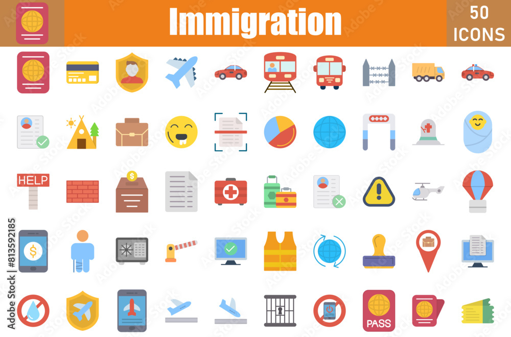 Poster Immigration Icons Set.Web and mobile icons.Vector illustration