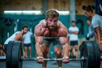 man doing weightlifting in gymnasium. generative ai