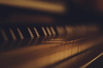 Closeup shot of the keys details of piano instrument