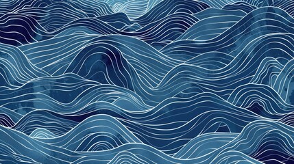 This illustration of a wave in beautiful style is perfect for any project that needs a touch of nature, The indigo background adds a touch of elegance, Lively palette of cobalt and cerulean 