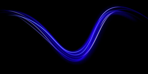 Blue glowing shiny lines effect vector background. Luminous white lines of speed. Light glowing effect. Light trail wave, fire path trace line and incandescence curve twirl.