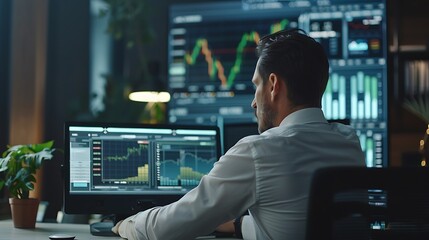 Financial Analyst Analyzing Data on Computer, Financial analyst, analyzing data, computer