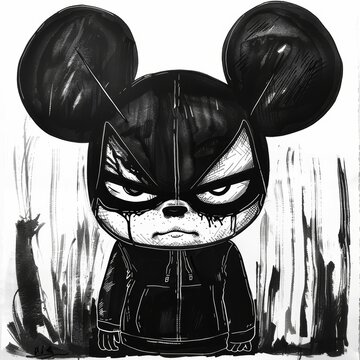 Angry Cartoon Mouse in Minimalistic Anime Style