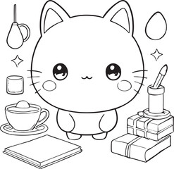 Kawaii cats, cartoon characters, cute lines and colorful coloring pages.