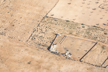 aerial of agricultural landscape in Djerba, Tunesia with dry field