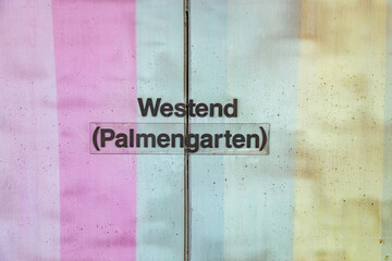 signage train station Westend Palmgarten - engl: garden of Palms in the Frankfurt metro station