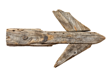 Old wooden arrow pointers on a transparent background. PNG. Isolated.
