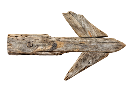 Old wooden arrow pointers on a transparent background. PNG. Isolated.