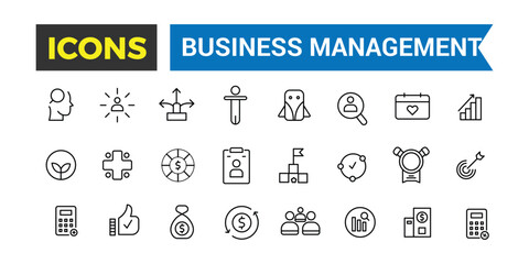 Business Management Icon Collection. Outline icons collection.