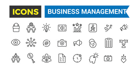 Business Management Icon Collection. Outline icons collection.