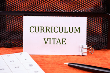 Education, acronym text concept. Curriculum Vitae is a short written on the business card on the...