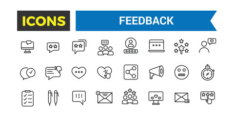 Feedback Outline Icon Collection. Web and UI icons set.
