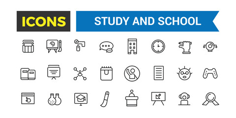 Study And School Line Icons Collection, Big Ui Icon Set In A Flat Design, Thin Outline Icons Pack, Vector Illustration