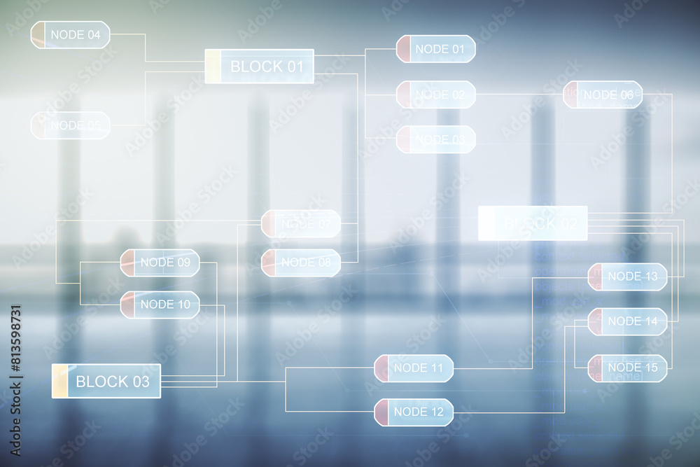 Leinwandbilder abstract virtual coding concept on empty corporate office background. multiexposure