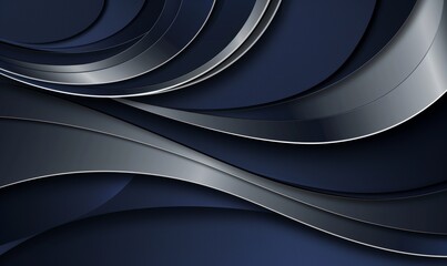 3d render of abstract background with dark blue and silver wavy shapes