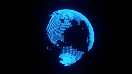 3d rendered hologram of spining blue colored globe in the dark background - Powered by Adobe