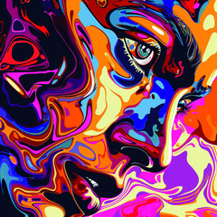 create an abstract art piece in Pop Art style, without faces, including the typical colors, saturation