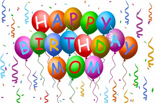 Happy birthday MOM template with colorful balloons - Powered by Adobe