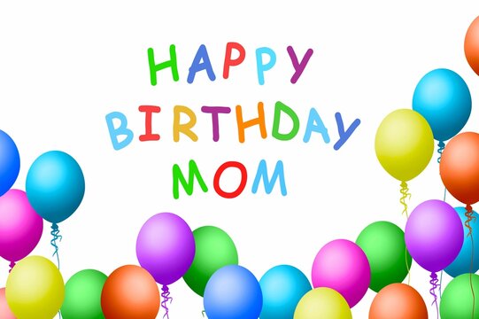 Happy birthday MOM template with colorful balloons