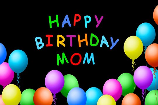 Happy birthday MOM template with colorful balloons