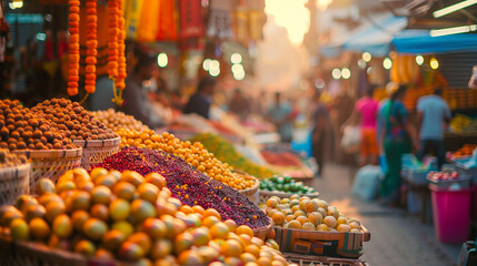 The colorful Indian bazaar, filled with noise and movement, reveals the full colorfulness of the local culture.