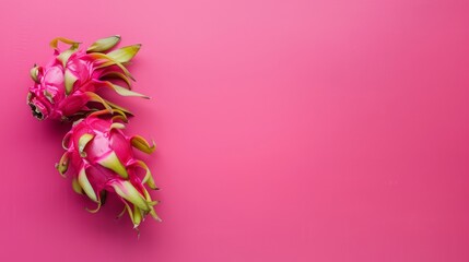 Fototapeta premium A dragon fruit , clean vibrant pink background in the corner