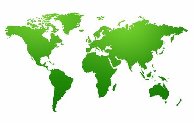 Digital render of the green world map isolated on a white background