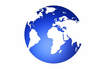 Digital render of the blue planet with continets isolated on a white background