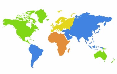 Digital render of the colorful world map isolated on a white background