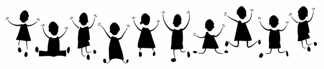Digital illustration of black child icons in unity celebrating together on a white background