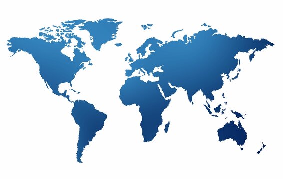 Fototapeta Digital render of the blue world map isolated on a white background