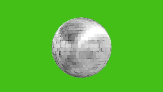 disco silver ball loop rotate 4k isolated on green screen background 3d animation footage